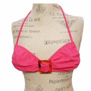 🌸 Hot Pink Halter Bikini Top w/ Tortoiseshell Buckle Large L NEW NWT 💖✨
